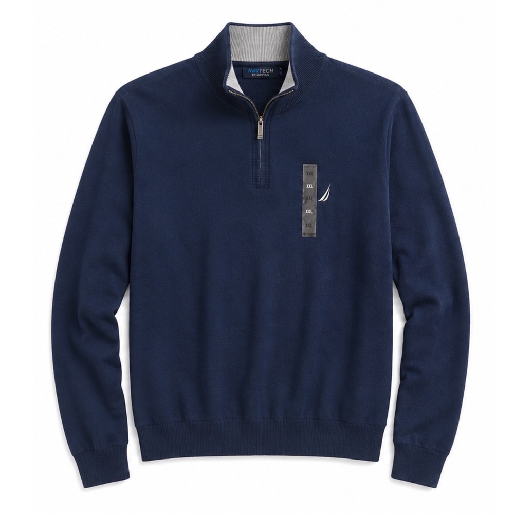 Navtech Nautica Men XXL Quarter Zip Sweater Navy Blue Mock Neck Pullover NEW
